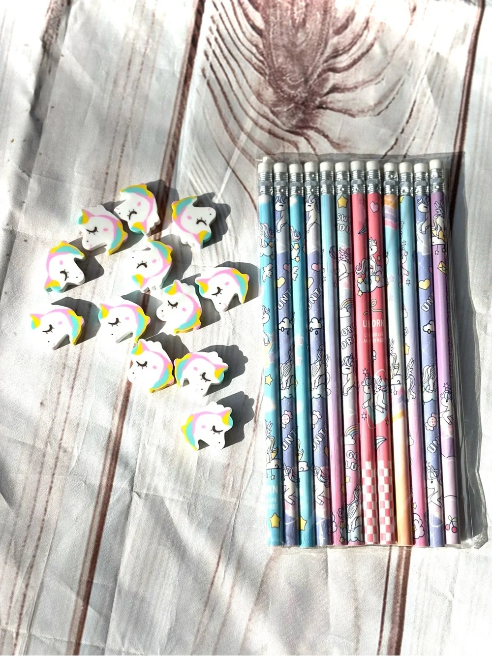 12 Rainbow Unicorn Pencil Set with Pastel Designs and Eraser Toppers